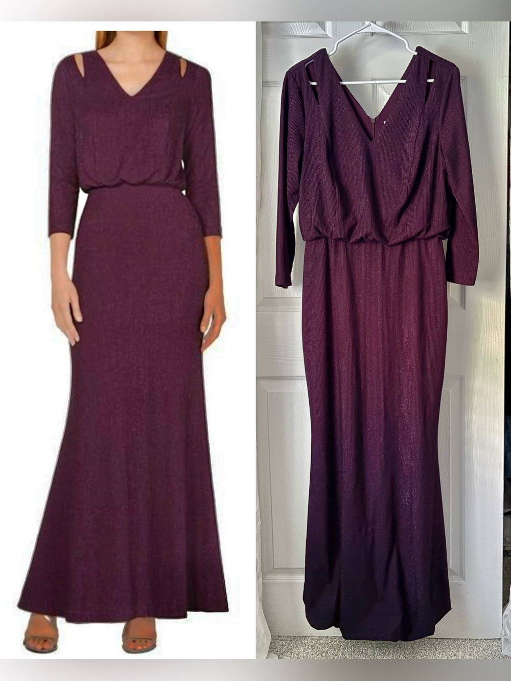 Calvin Klein Metallic plum Cutout Shoulder Maxi Gown prom evening dress size 10